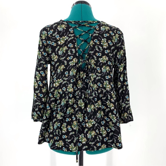 BONGO Floral Patterned 3/4 Sleeve Corset Back Blouse, Medium - Picture 6 of 16